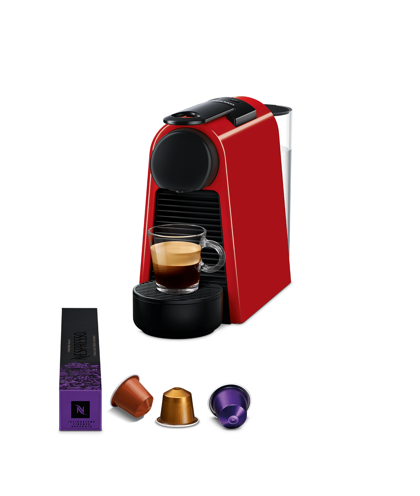 EssenzaMini D red - hero מכונת קפה NESPRESSO נספרסו ESSENZA MINI אסנזה מיני בצבע אדום דגם D30 כולל מקציף חלב ארוצ'ינו