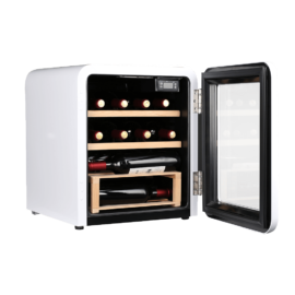 מקרר יין 12 בקבוקים Landers לנדרס דגם LA46RW לבן עם מדפי עץ