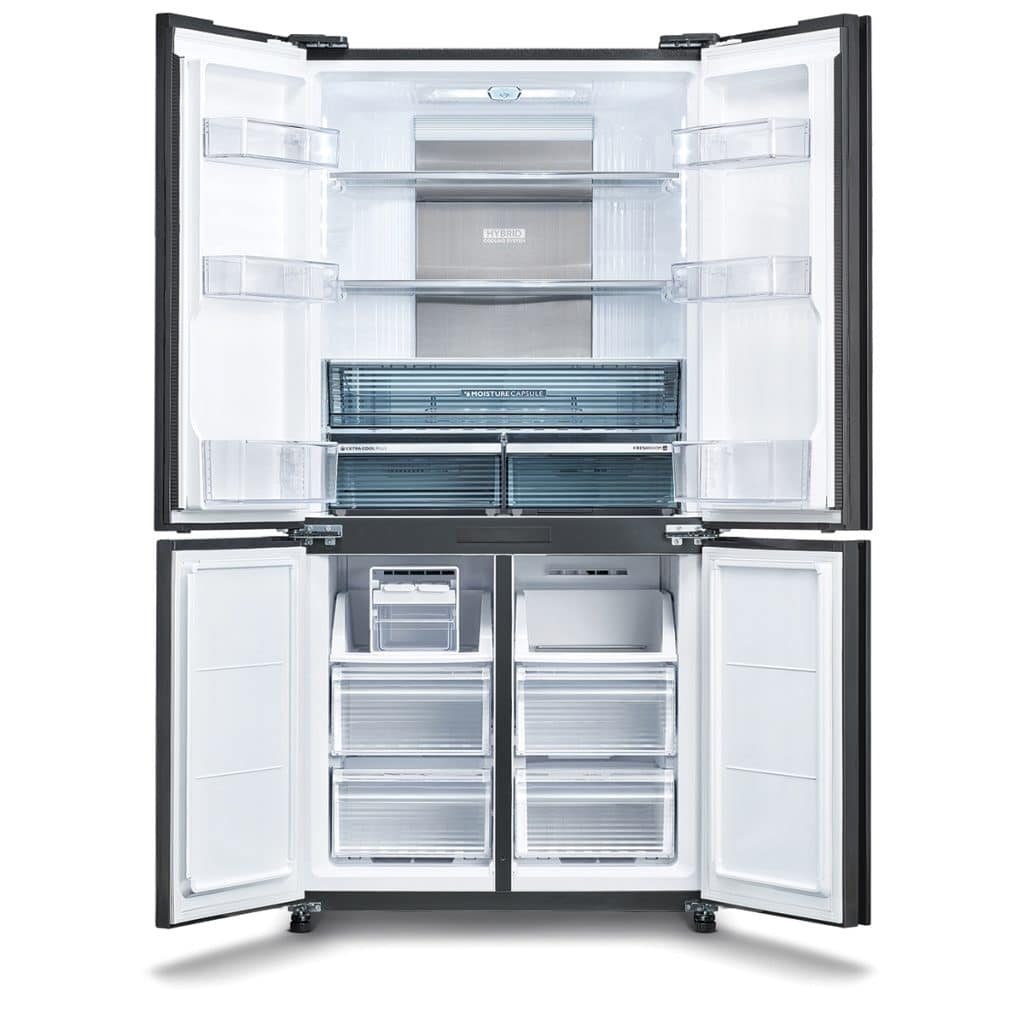 8960_open-1024x1024 מקרר 4 דלתות Sharp שארפ 578 ליטר SJ-8960-BK זכוכית שחורה