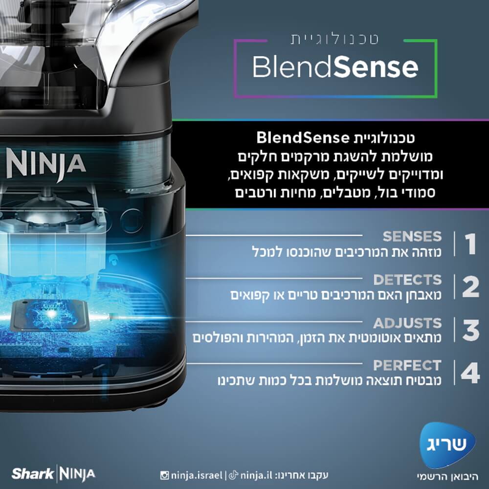 TB303(1) בלנדר שייקר עוצמתי Ninja נינג'ה TB303 Detect