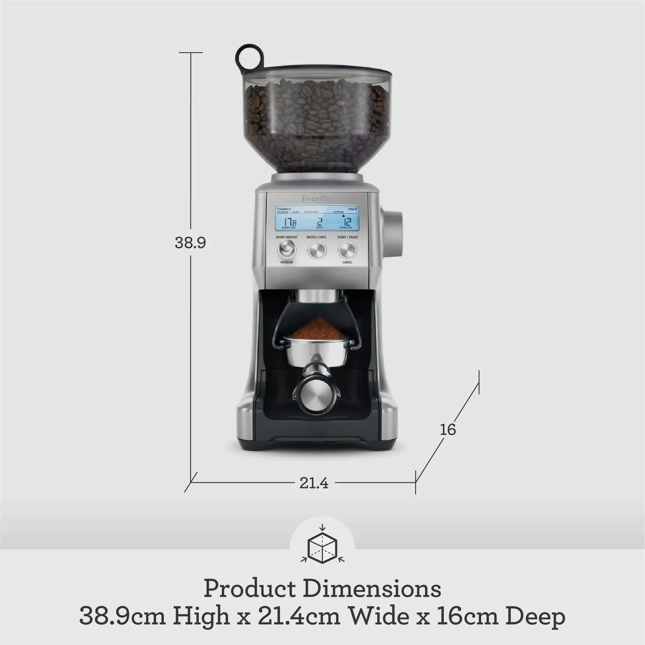 Infographics-BREVILLE-BCG820-Smart-Grinder-Pro-Tile-2F-DIMENSIONS-Metric מטחנת קפה the Smart Grinder Pro™ BCG820BSS ברוויל BREVILLE