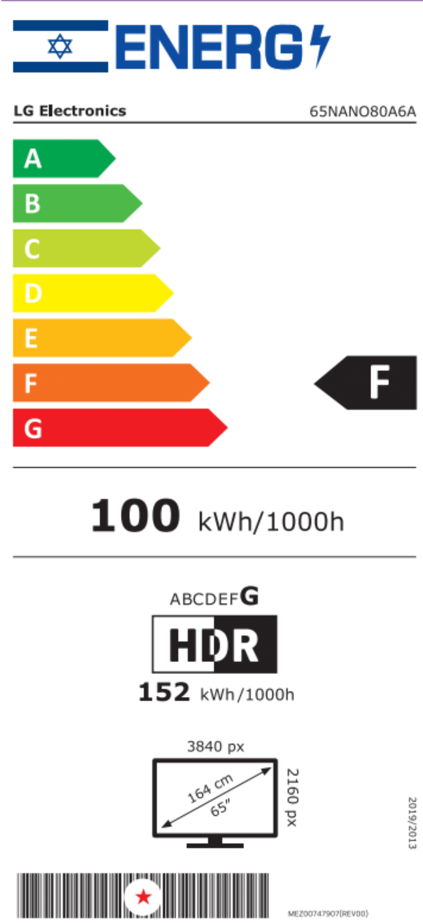 טלוויזיה אל ג'י ''65 LG​ דגם 65NANO80A6A NanoCell